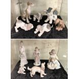 11 LLADRO FIGURES DOGS & LADY FIGURES