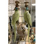 PAIR OF BRONZE & PORCELAIN PARROT WALL CANDLE HOLDERS 47CMS (H) APPROX