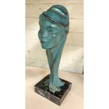 BRONZE VERDIGRIS HEAD ON MARBLE BASE 38CMS (H) APPROX