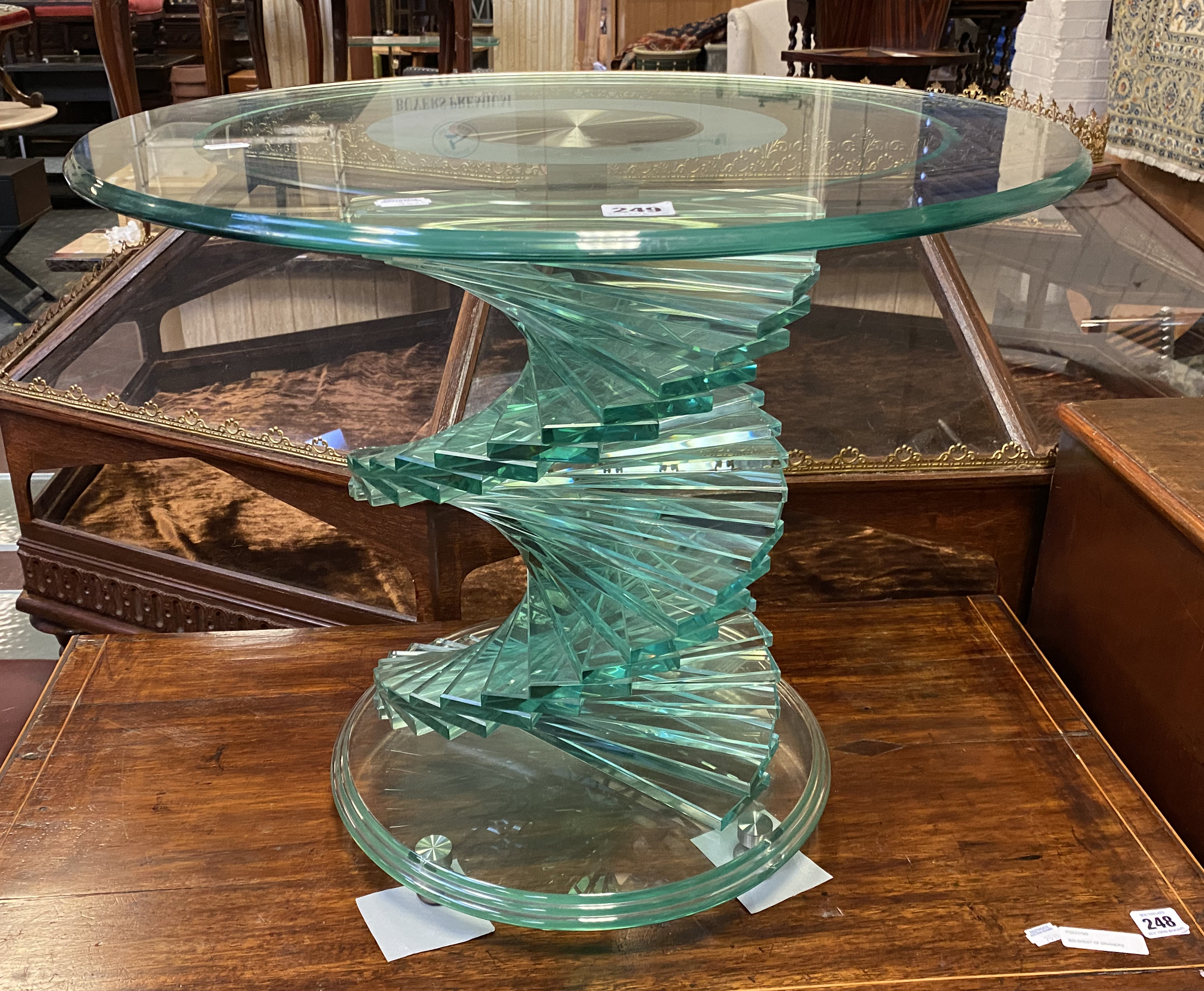 GLASS SIDE TABLE ON SPIRAL BASE