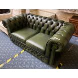 GREEN LEATHER CHESTERFIELD SOFA