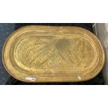 ISLAMIC BRASS TRAY / BENARES TABLE TOP 87CMS X 50CMS