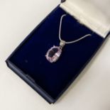 STERLING SILVER AMETHYST PENDANT & CHAIN