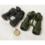 2 PAIRS OF MILITARY BINOCULARS AND MILITARY POCKETWATCH