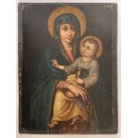 LATE 18TH CENTURY OIL ON COPPER DEPICTING A RELIGIOUS SUBJECT - VIRGIN WITH A CHILD 17CMS X 22.5CMS