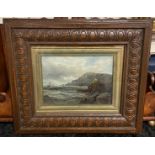 WATERCOLOUR SEA & LAND SCENE SIGNED BY A COLEMAN 18CMS X 13CMS TO MOUNT