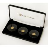 CASED SET OF THREE ONE-EIGHTH SOVEREIGNS (TOTAL WEIGHT APPROX. 3 GRAMS)