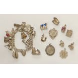 SILVER CHARM BRACELET & 10 CHARMS