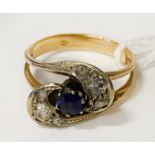 18CT YELLOW GOLD DIAMOND CUT & SAPPHIRE RING - SIZE N