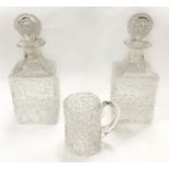 PAIR OF WHITEFRIARS DECANTERS & TANKARD