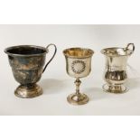 2 HM SILVER TANKARDS & 1 KIDDISH CUP