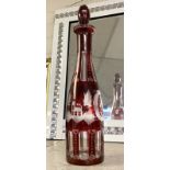 BOHEMIAN ETCHED GLASS RUBY DECANTER