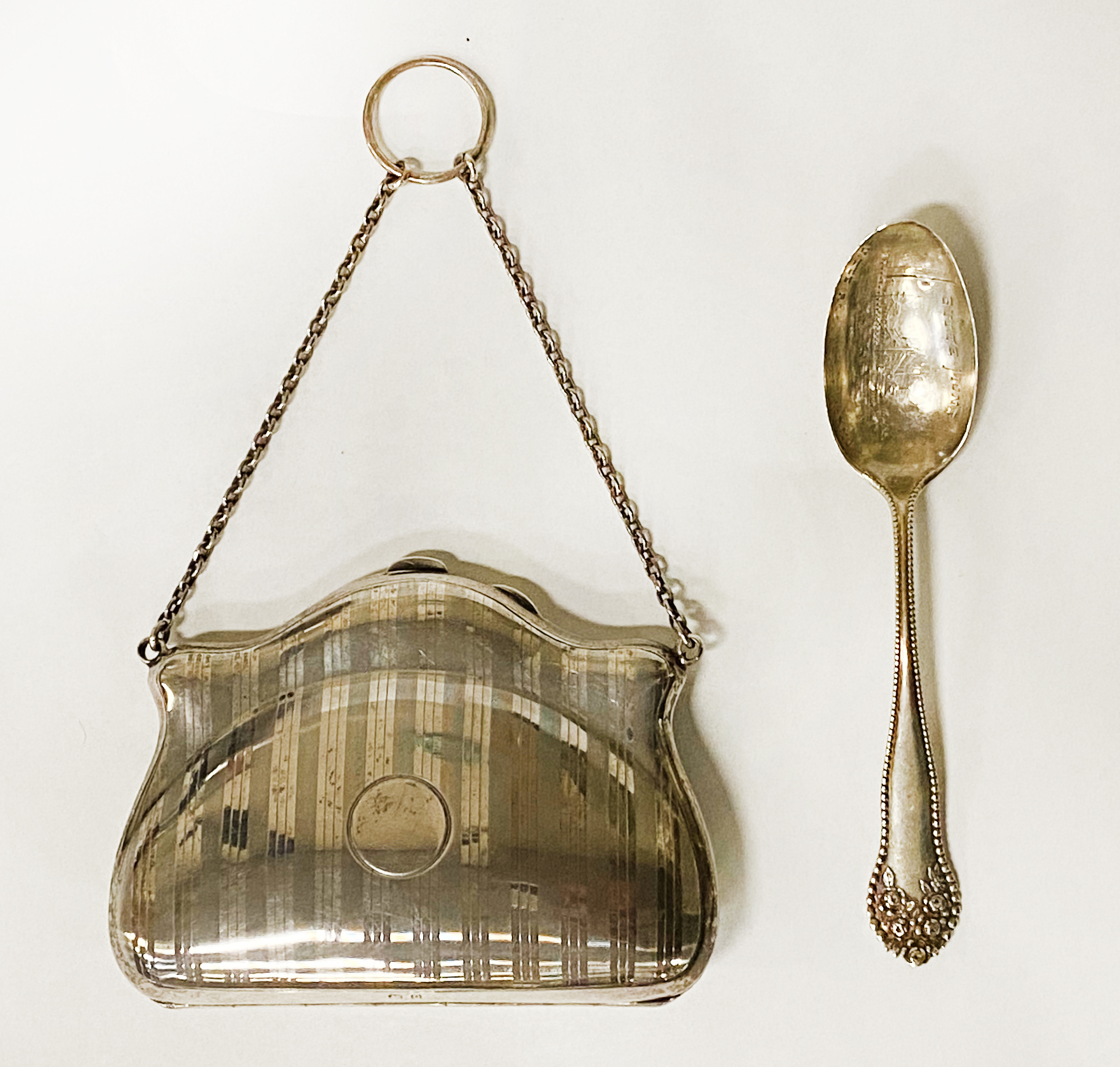 H/M SILVER PURSE WITH A SILVER TEASPOON - 158 GRAMS