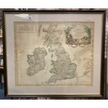 HAND COLOURED COPPERPLATE MAP OF BRITISH ISLES BY SIR ROBERT DE VAUGONDY - 1757