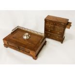 APPRENTICE CHEST OF DRAWERS TOGETHER WITH INKWELL STAND WITH HM SILVER INKWELL A/F