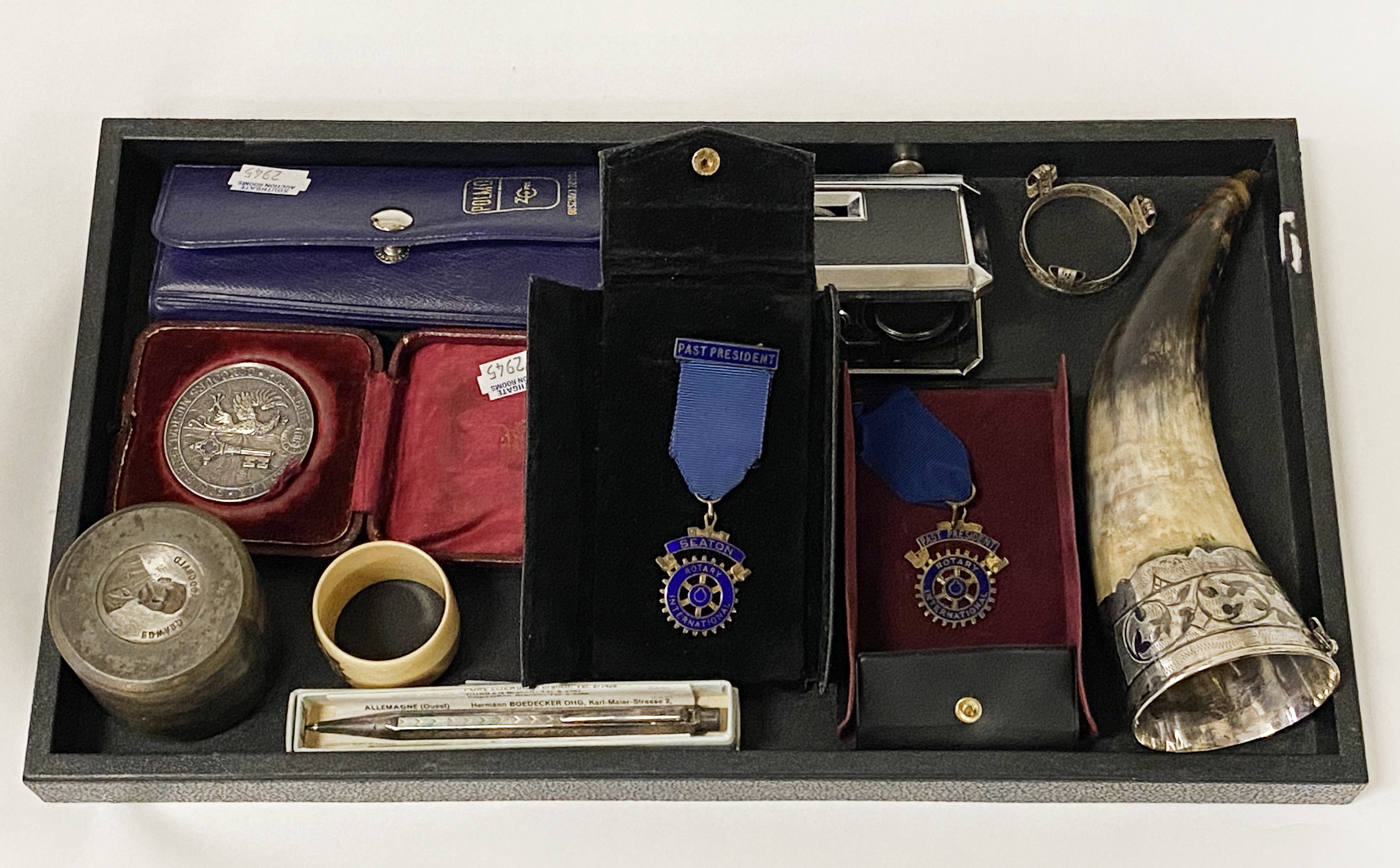 INTERESTING ITEMS LOT 1 HC. HM SILVER ROTARY JEWELS, MEDAL, SEAL DIE METAL