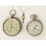 HM SILVER POCKET CHRONOGRAPH & 1 OTHER POCKET WATCH