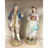 PAIR OF LARGE BISQUE CHELSEA FIGURINES - APPROX 17'' HEIGHT - 1 NEEDS 2 SMALL REPAIRS