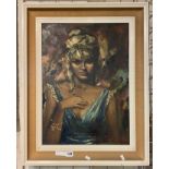 FRAMED OIL ON CANVAS BY BETTY RAPHAEL 1960S KITCH ART 54.5CMS (H) X 39CMS (W) APPROX