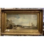 SIGNED OIL ON CANVAS - 35 X 66CM INNER FRAME- 19THC COASTAL SCENE - IN GOOD CONDITION