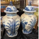 PAIR OF BLUE & WHITE VASES 66CMS (H) APPROX