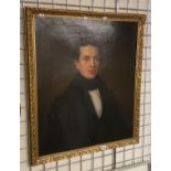 BRITISH SCHOOL 19TH CENTURY PORTRAIT OF A GENTLEMAN WEARING A DARK SUIT, OIL ON CANVAS 74.5CMS X