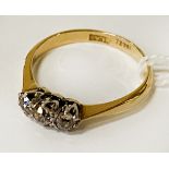 18CT GOLD THREE STONE DIAMOND RING SIZE P 2.9 GRAMS APPROX