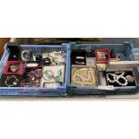 2 TRAYS OF COSTUME JEWELLERY - SOME SILVER