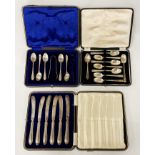 TWO SETS OF CASED SPOONS WITH SILVER KNIVES