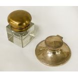 HM SILVER INKWELL & BRASS INKWELL
