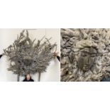 LARGE UNIQUE ORIENTAL CARVED & WEATHERED TREE ROOT BELIEVED TO DEPICT MEDUSA HEAD - ONCE STOOD IN