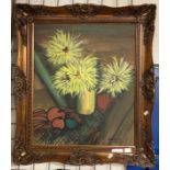 OIL ON CANVAS FLOWERS IN A VASE SIGNED BUT NOT BY THE ARTIST - 60 X 49 CMS APPROX