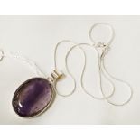 STERLING SILVER AMETHYST PENDANT & CHAIN