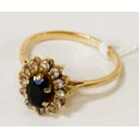 18CT YELLOW GOLD DIAMOND & SAPPHIRE RING SIZE K 2.4 GRAMS APPROX