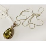 STERLING SILVER LEMON TOPAZ TEAR DROP PENDANT & CHAIN