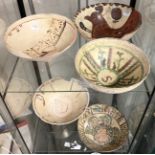 FIVE ISLAMIC CERAMIC BOWLS A/F