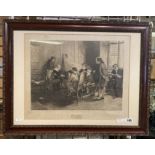 OLD FRAMED ENGRAVING OF A MUSICAL STORY BT CHPOIN AFTER CARRICK GOW - 39CMS (H) X 49CMS (W)