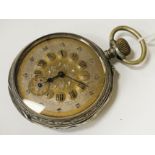 800 SILVER SWISS MARKED RAILWAY MANS POCKET WATCH - ENGRAVED ANCRE 15 RUNIS PRECISION A/F