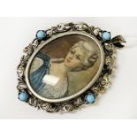 FRENCH MINIATURE PORTRAIT SILVER PENDANT BROOCH