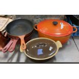 LE CREUSET ITEMS & OTHER CAST PANS