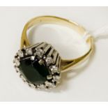 9CT GOLD DIAMOND & GEMSTONE RING - SIZE P - APPROX 6 GRAMS TOTAL WEIGHT