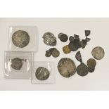3 HAMMERED COINS JAMES 1, MARY 1 & EDWARD 1 WITH A BAG OF DETECTOR FINDS