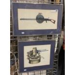 2 WATERCOLOURS OF GUNS SIGNED JOHN BATCHELOR IN FRAME 52CMS X 32CMS