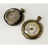 HM SILVER POCKET WATCH & SILVER SOVEREIGN HOLDER