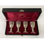 FOUR SILVER PLATED GOBLETS IN CASE