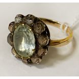 9CT GOLD DIAMOND & BLUE STONE RING - SIZE M - APPROX 4.8 GRAMS