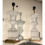 PAIR OF GLASS URN LAMPS