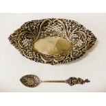 SILVER PIERCED PINTRAY WITH A SPOON
