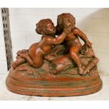 FRENCH TERRACOTTA CHERUB SCULPTURE - LATE 19THC SIGNED CHOLIN - APPROX 29CM HIGH