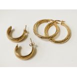 TWO PAIRS OF 9CT GOLD EARRINGS - APPROX 2.3 GRAMS TOTAL